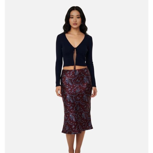 Vintage Betsey Johnson Silk Midi Skirt Butterflies 90s M Y2K 00s Whimsical Birds - Picture 2 of 13